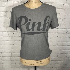 PINK Victoria’s Secret Gray Logo Tee Size L